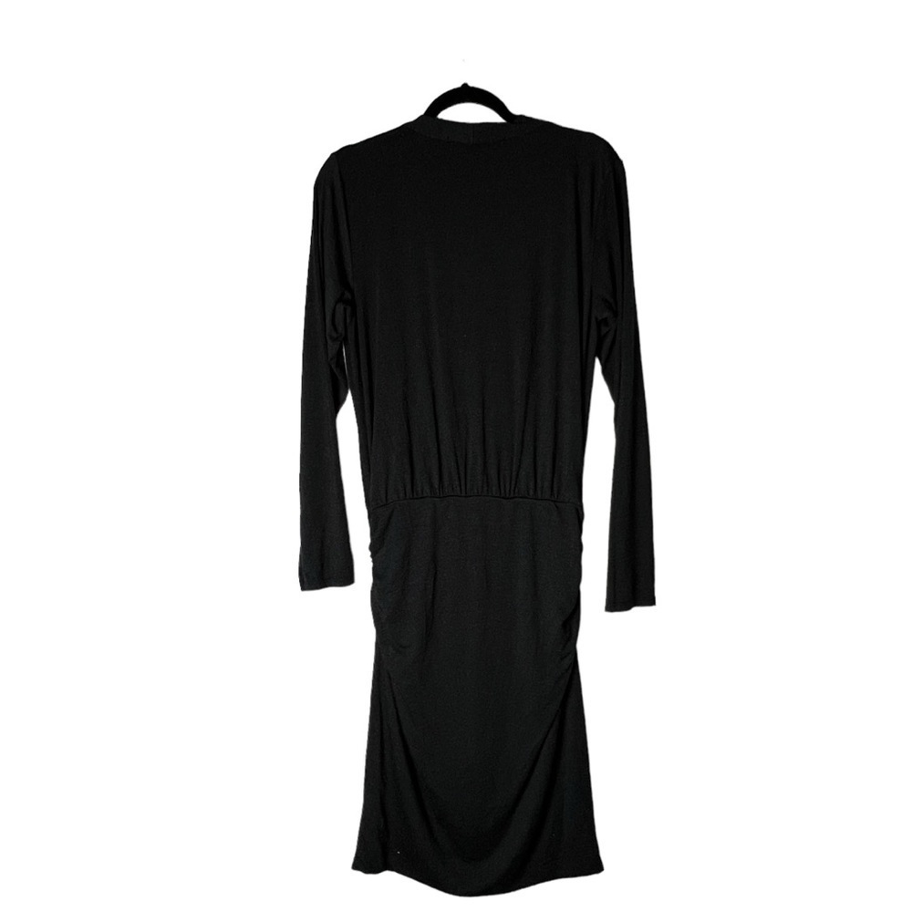 Michael Stars Modal Dress Women's Large Charcoal Grey Faux Wrap LS Rouched Sides - Picture 4 of 8
